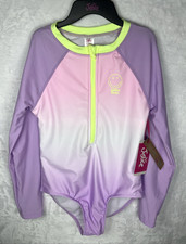 Justice Swim Girl's Swimsuit 1 PC Bathing Suit Long Sleeve Purple Size M 10 NEW