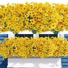 16PCS Artificial Flowers for Outdoors UV Resistant No Fade Fake 16pcs Yellow
