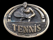SA13124 VINTAGE 1983  TENNIS  SPORTS COMMEMORATIVE BRASSTONE BELT BUCKLE