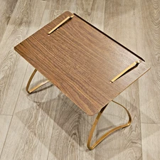 Vintage MCM Folding Faux Wood & Brass Tabletop Drafting Stand – Adjustable Desk