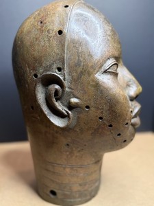 Vintage / Antique African Art Large Benin Bronze Head Sculpture - 13.5" Tall