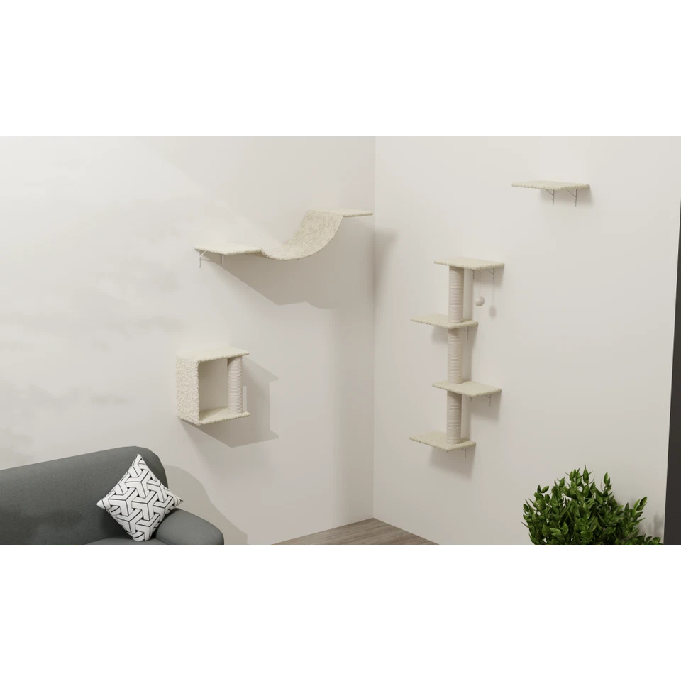 Modern Wall-Mounted Cat Furniture Set Plush Cat Bridge Steps Scratcher Cat Tree - Image 2 of 4