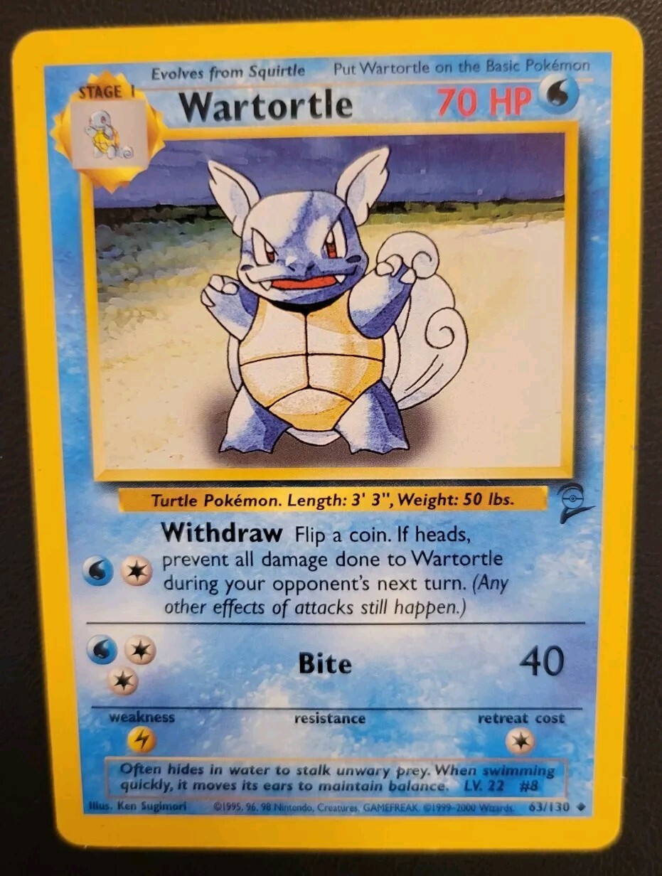 Wartortle 63/130 Base Set 2 Uncommon Vintage Pokemon Card WOTC TCG English LP