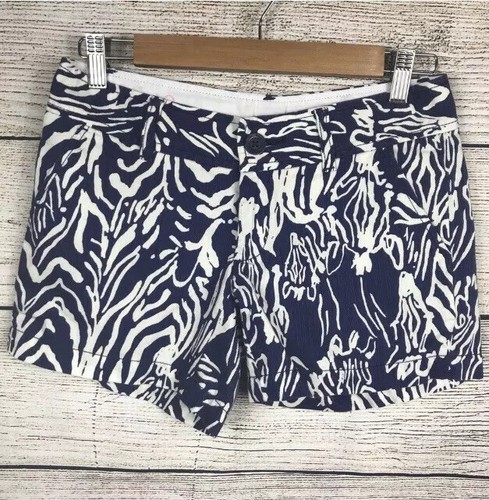 Lilly Pulitzer The Callahan Short Shorts Size 00 Women’s Blue 100% Cotton Rare
