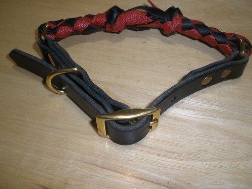 LEATHER SLIP COLLAR, 1" X 21", BLACK, HEAVY SOLID BRASS RINGS, GENERAL USE - Picture 7 of 24