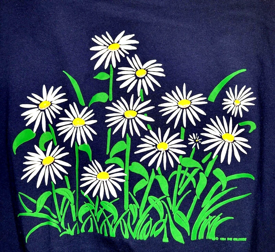 Camiseta Vintage Flor Margarita Azul Para Mujer XL Puntada Única Botánica Cuadrada EE. UU. 90s Foto 2 de 4
