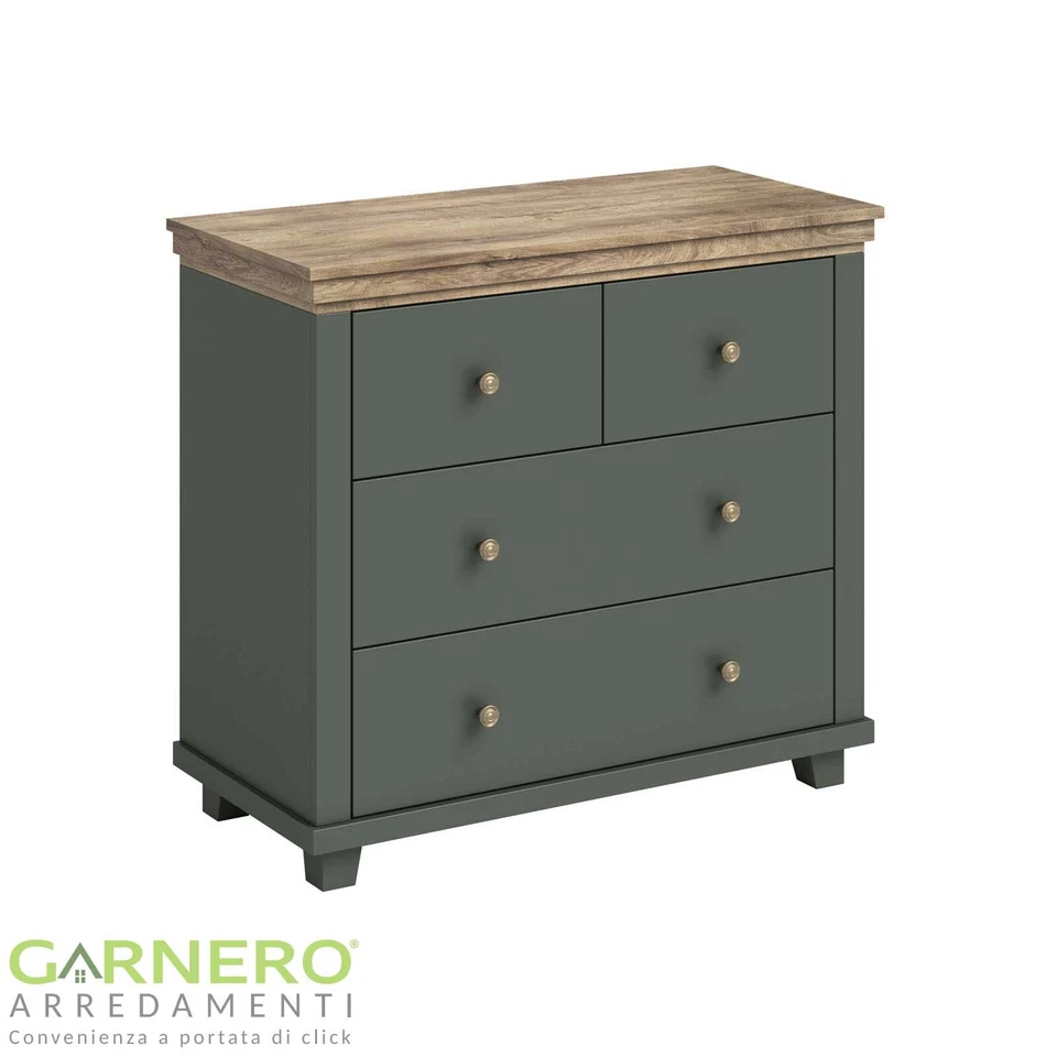 Comò 4 cassetti verde quercia design shabby provenzale camera da letto TEXEL   - Immagine 2 di 4