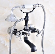 Black and silver Bathtub Clawfoot Faucet Mixer Tap Telephone Handheld Shower
