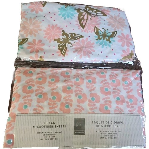 Sheets for Baby Girls The Peanut shell Butterflies & Flowers 2 Pack Sealed New - Picture 7 of 7