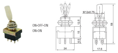New Locking DPDT 2 Pole Double Throw 6 Terminal On/Off/On Toggle Switch ...