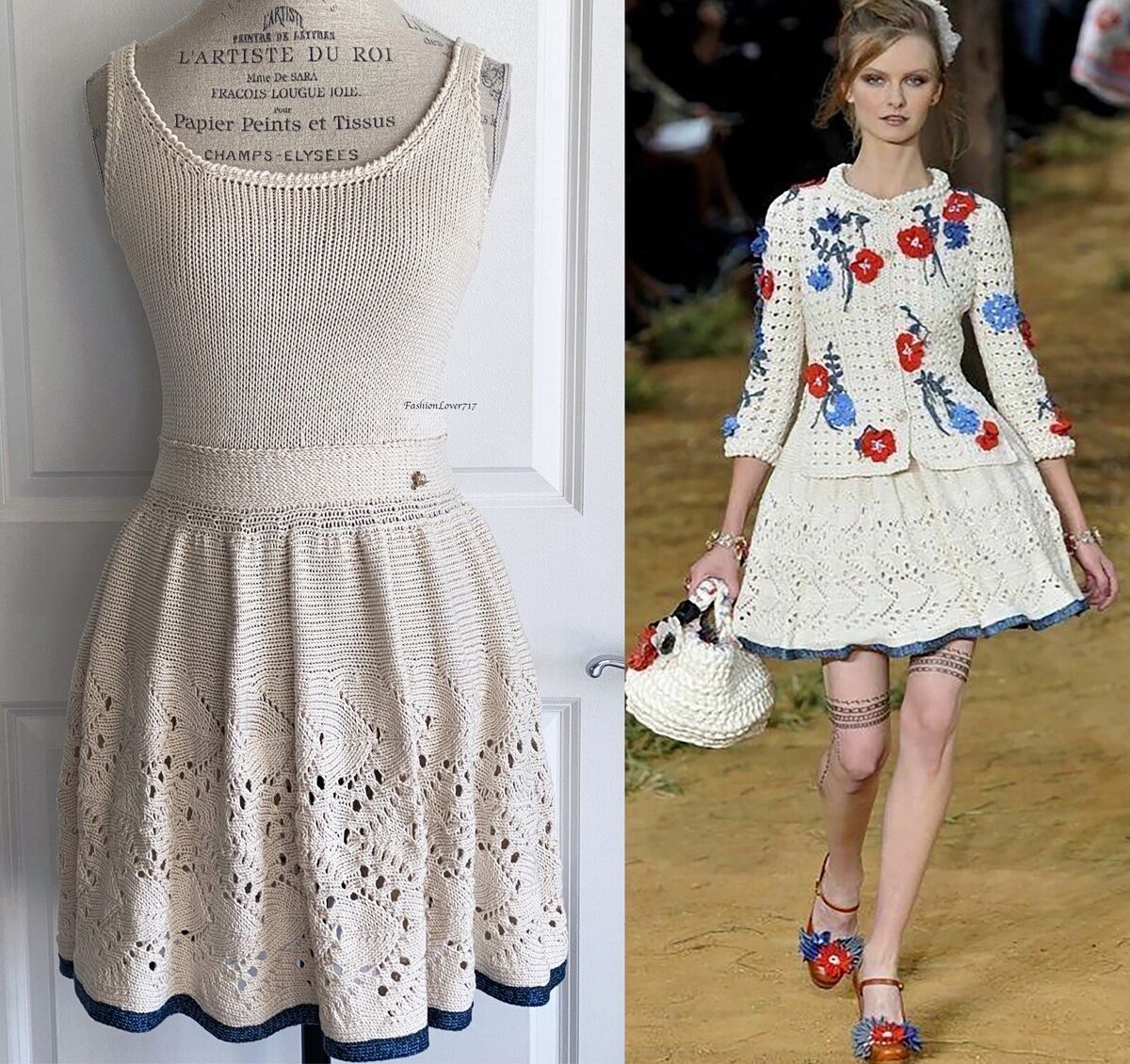 10P CHANEL LIGHT BEIGE BLUE CC LOGO COUNTRY KNIT MINI 10P CHANEL LIGHT BEIGE BLUE CC LOGO COUNTRY KNIT MINI