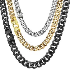 15mm Stainless Steel 18k Gold Plated Curb Cuban Chain Necklace Bracelet 8-40 in