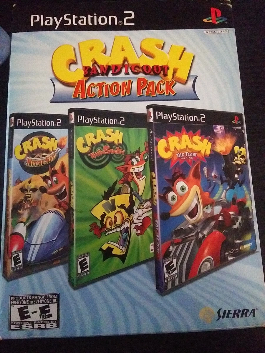 Crash Bandicoot Action Pack PlayStation 2 PS2 Twinsanity Tag Team Nitro Kart NEW