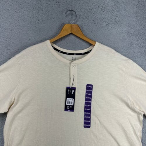 Gap Adult Mens Slub Henley T-Shirt 2XL Light Yellow Casual Short Sleeve Tee NEW
