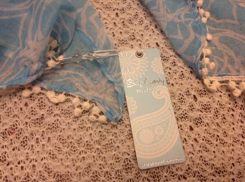 Bap Lady Mud Pie Aqua white Starfish Scarf w/pompom edge Sarong Semi Sheer NWTG - Picture 3 of 5