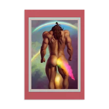 "Rainbow-farting Ogre" Art Postcard Fantasy Humor Gross Rude Fart