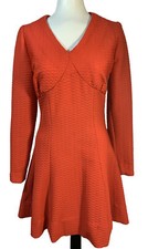 60s Skater Mod Mini Dress Bright Red Twiggy Orange Poly Knit Texture Dopamine