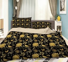 3D Birds Chrysanthemums Golden Quilt Cover Set Duvet Cover Bedding Pillowcases