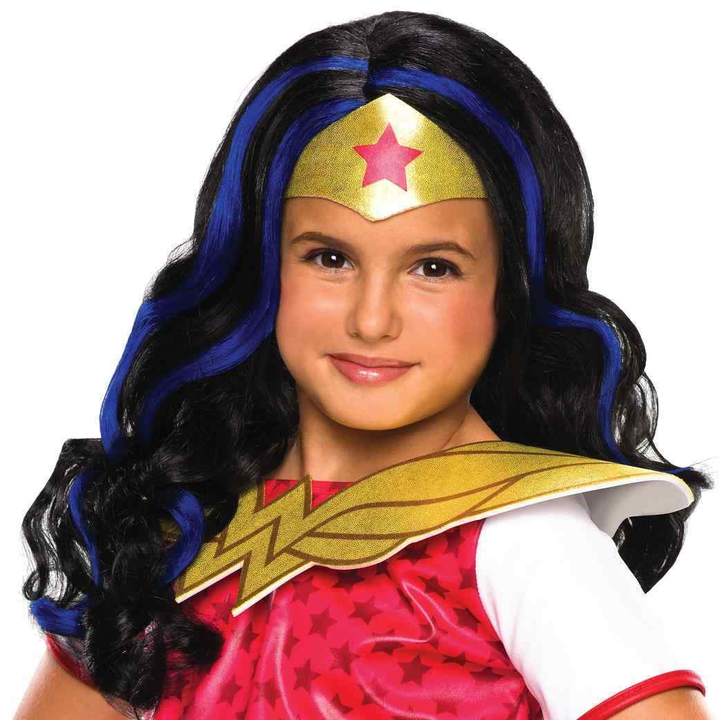 Wonder Woman Wig DC Superhero Fancy Dress Halloween Child Costume Accessory