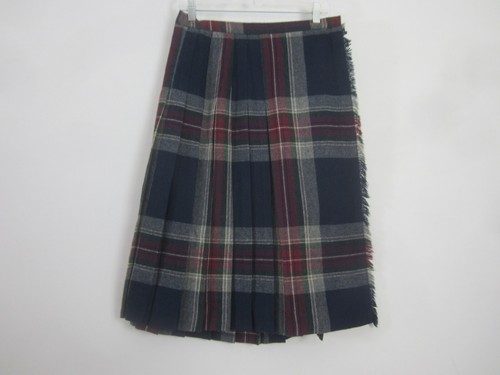 Vtg Regatta Sport Womens 12 Navy Blue Maroon Teal Wool Pleated Kilt Skirt M - Picture 5 of 11