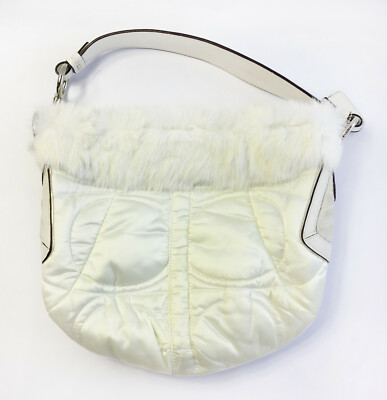 Weiße gesteppte Coach Handtasche mit Fellbesatz