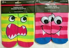 Fashion Socks Colorful Fun Anime Monster Character Face 2 Pair per Pack Size 5-9