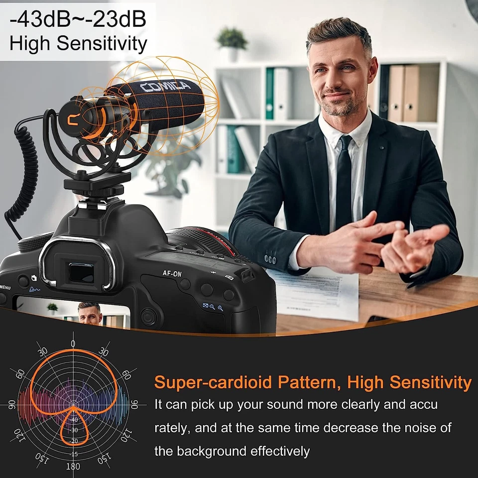Micrófono de video profesional súper cardioide con montaje amortiguador, micrófono de cámara Foto 4 de 4