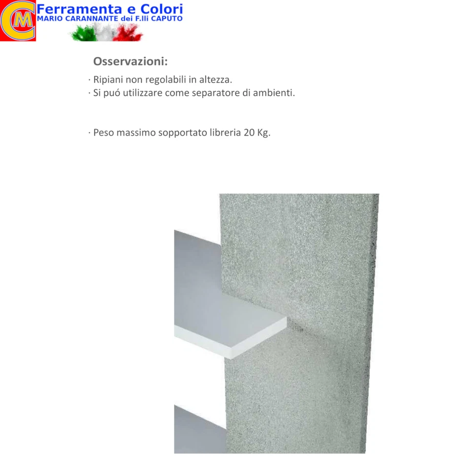 Libreria Moderna a Parete Soggiorno Bianco Cemento Con 5 Ripiani Scaffale Cucina - Immagine 4 di 4