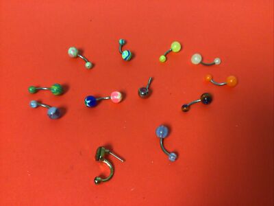 lot of 12 bellybutton rings various colors,beads,metal