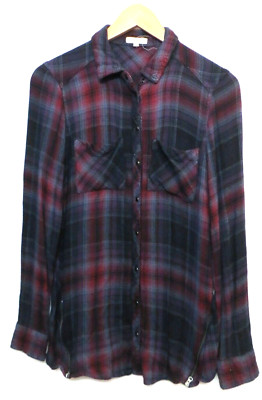 Maurices Shirt Womens Small Multicolor Plaid Rayon Snap Up Zipper Accents