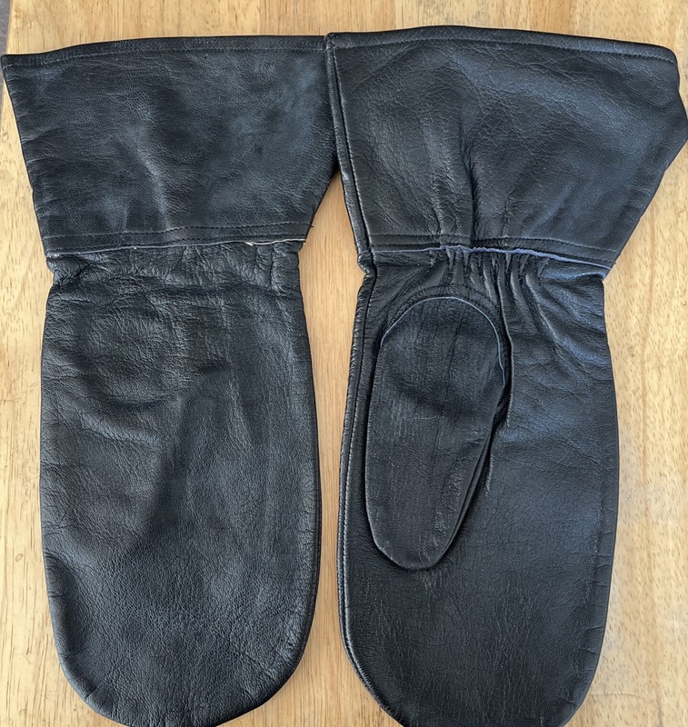 Vintage Swedish Military Leather Mittens Gauntlet Black Marked W/3 Crowns