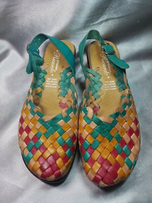 Artesanias Ricardo Colorful Woven Leather Slingback Wedge Sandal Shoes Women's 7