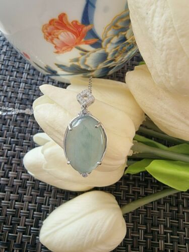 Genuine 6.3 ct Icy Green Jadeite Jade (Type A) 925 Silver Pendant with Chain - Picture 3 of 12