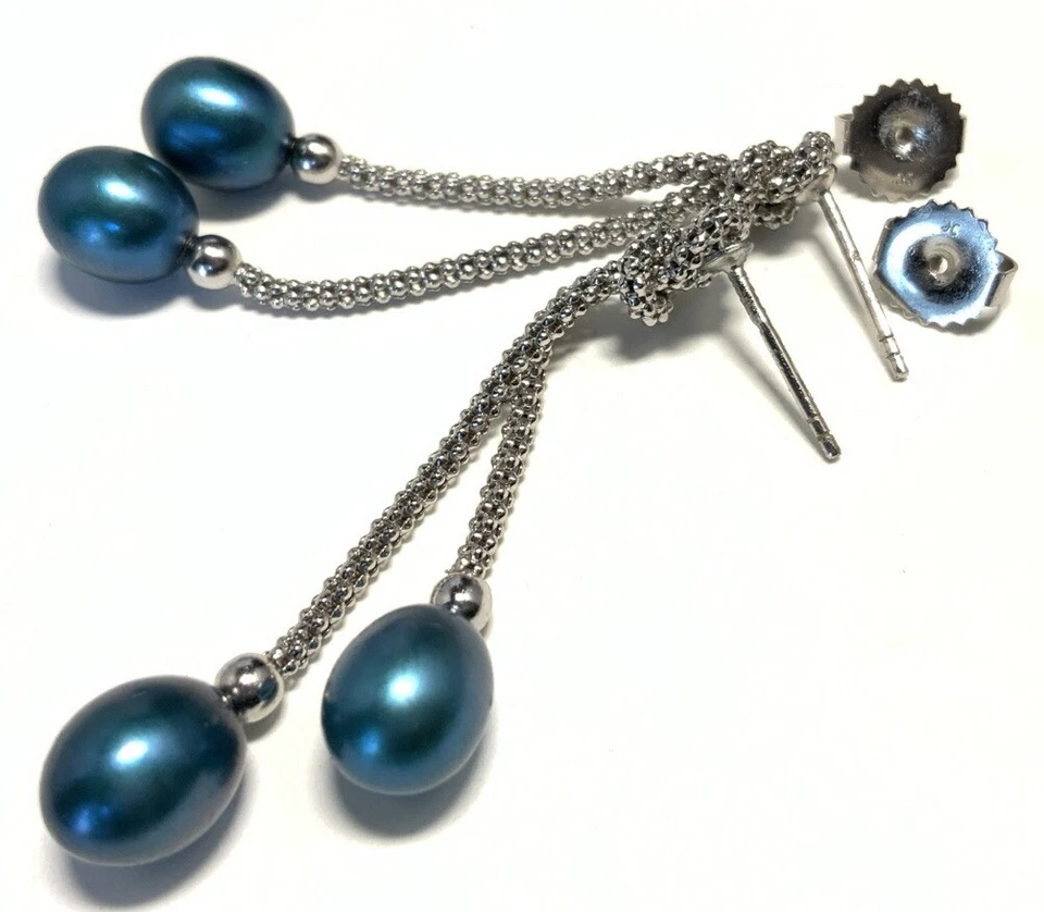 Pendientes colgantes Honora de plata de ley 925 perlas azules IY25 Foto 4 de 4