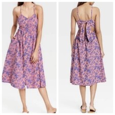 NWT Universal Thread Floral Tie Back Button Front Dress Midi Size Small NEW