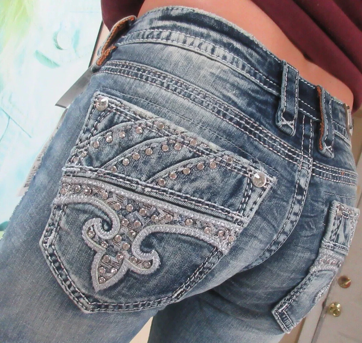 Rock Revival Bling “Fenna” Low Rise Bootcut Jeans, Size 27 (29”x 32”) NEW  $169