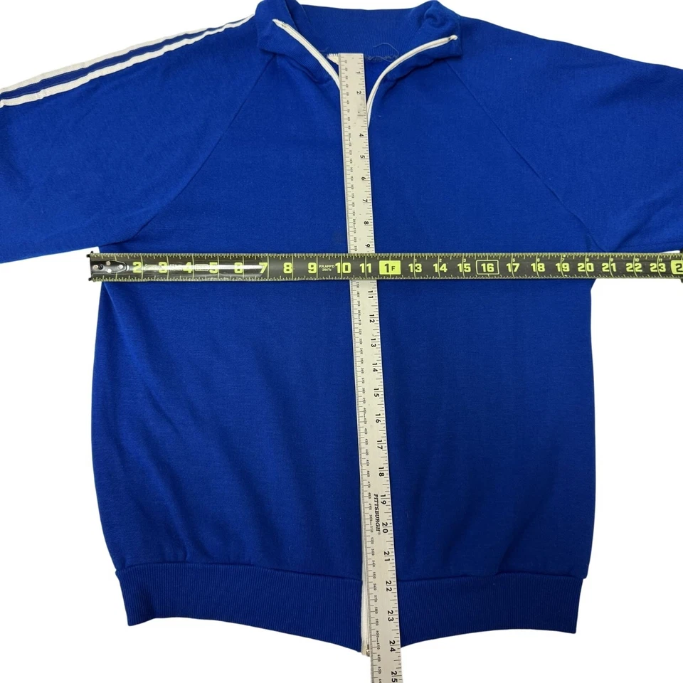 Jaqueta atlética vintage anos 70 anos 80 azul royal listra branca aquecimento corrida M - Imagem 4 de 4