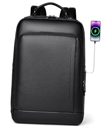 Leather Laptop Backpack for Men Carry On Flight Travel Black-image