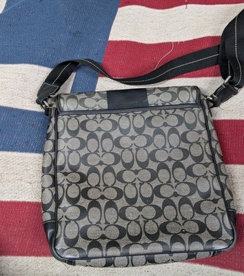 Coach Heritage Stripe Messenger Bag Signature Canvas Leather