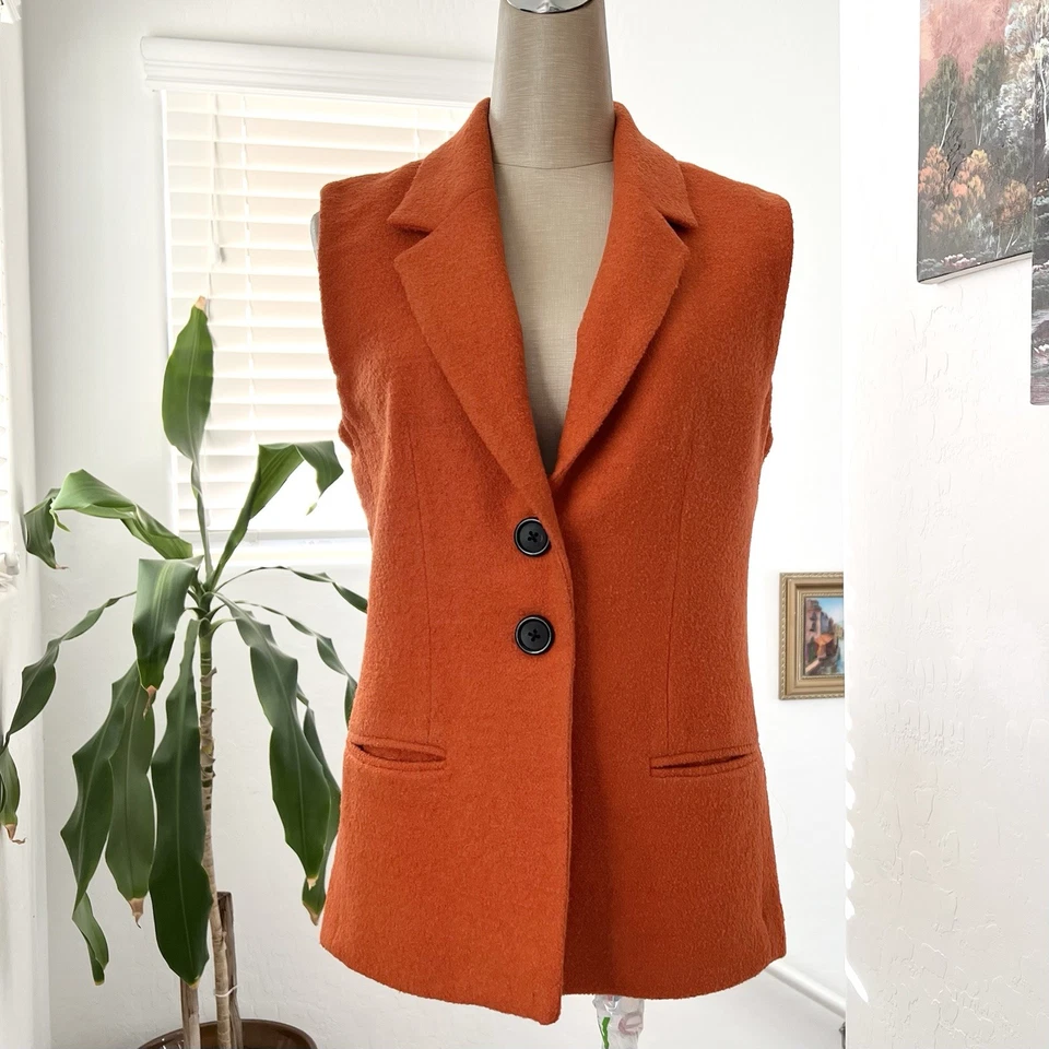 Vintage Wool Vest Button Front Boucle Women 8 Petite Burnt Orange Jennifer Moore - Image 2 of 4