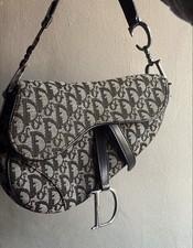 Christian Dior Women's Vintage Oblique Navy Canvas Saddle Bag