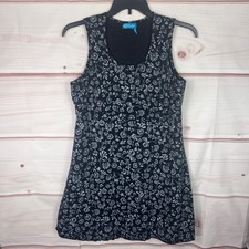Fresh Produce Dress Womens L Black Floral Tank A-Line Sleeveless Scoop Neck Knit