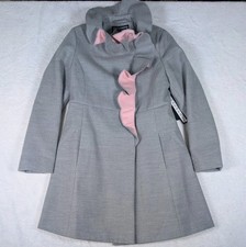 NWT Rothschild Ruffle Coat Girls Medium 10/12 Gray/Pink Washable Quiet Luxury