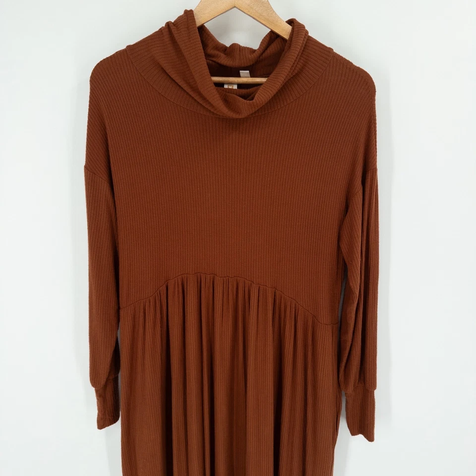 Maxi Vestido Dolan Marrón Acanalado Manga Larga XS Marrón Anthropologie Acogedor Otoño Boho Foto 2 de 4