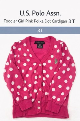 U.S. Polo Assn. Polka Dot Knit Cardigan Sweater Pink White 3T 100% Cotton