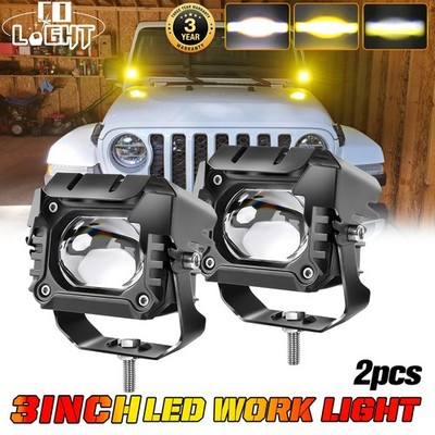 2PC 3'' LED Work Light Offroad White/Amber Driving Fog Lamp Spot Pods ATV SUV UTV