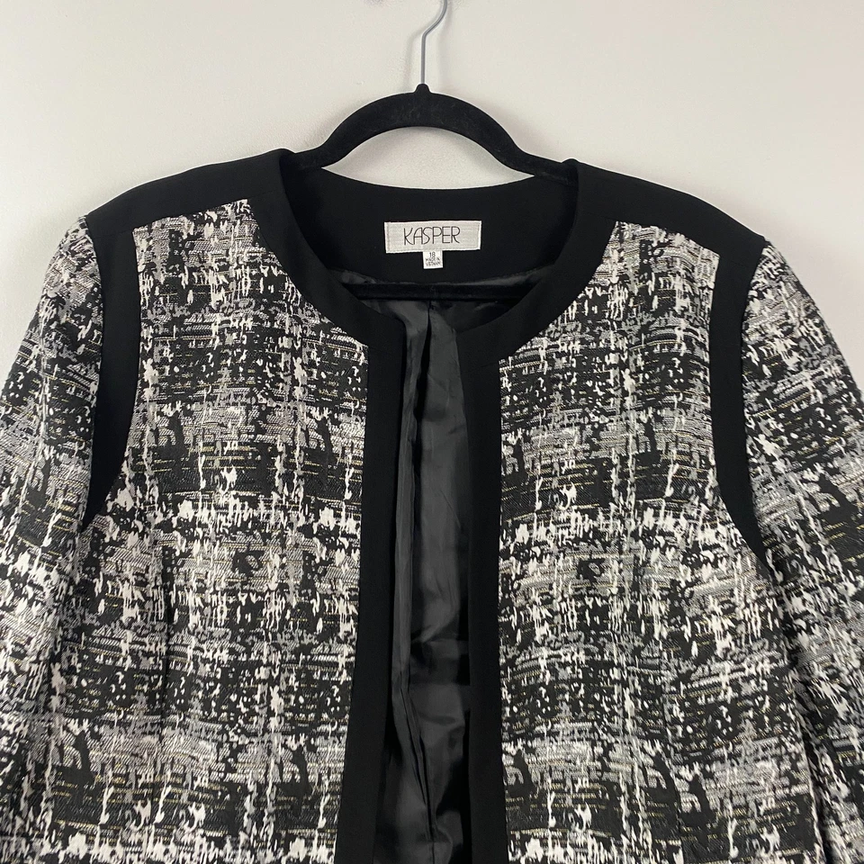 Kasper Open Front Blazer Jacket Size 18 Black Gray White - Image 2 of 4