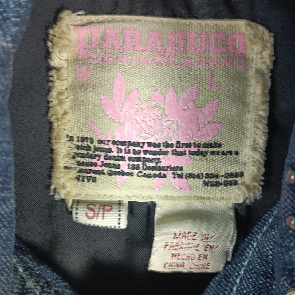 Chaqueta de mezclilla Parasuco para mujer pequeña azul con tachuelas estrás glamour occidental Y2K Foto 2 de 4