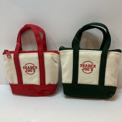 Trader Joe's Micro Tote Grocery Bag Navy and Green Set of 2! NWT