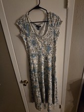 Chaps White Bird And Flower Print Dress Size S